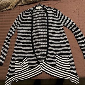 Jones New York Black and White Striped Cardigan
